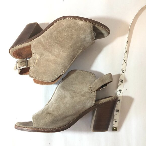 FRYE Ash Courtney Leather Mules Women's Size 6.5 Gray Tan Suede Peep Toe - Picture 10 of 12